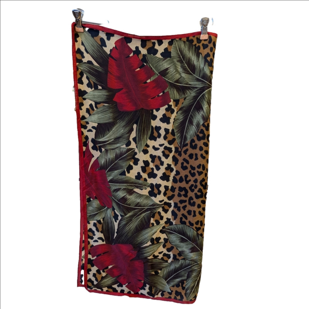 Liz Claiborne Scarf Leopard Jungle Floral Print "31 X 31" large rectangle